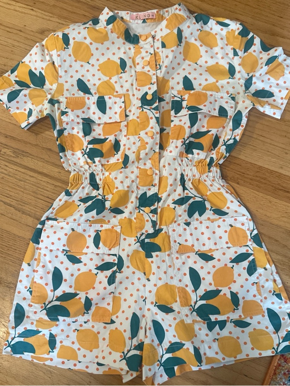 Lemon Print Short Romper - Yellow & Teal